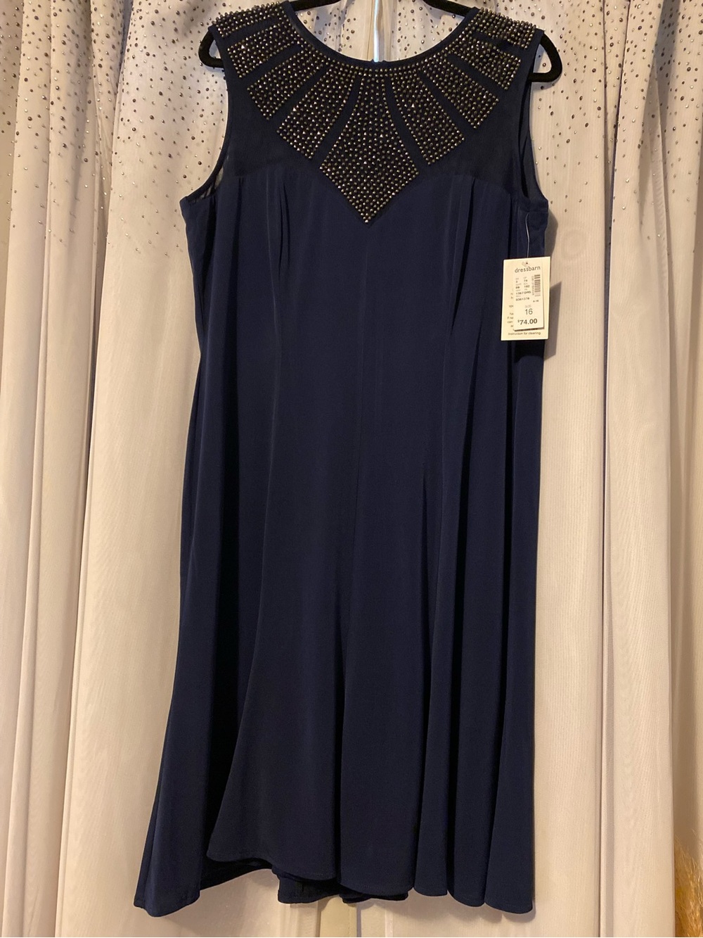 COLLECTION DRESS BARN NWT SZ 16 BLUE SLEEVELESS BEAD EMBELLISHED NECKLINE DRESS